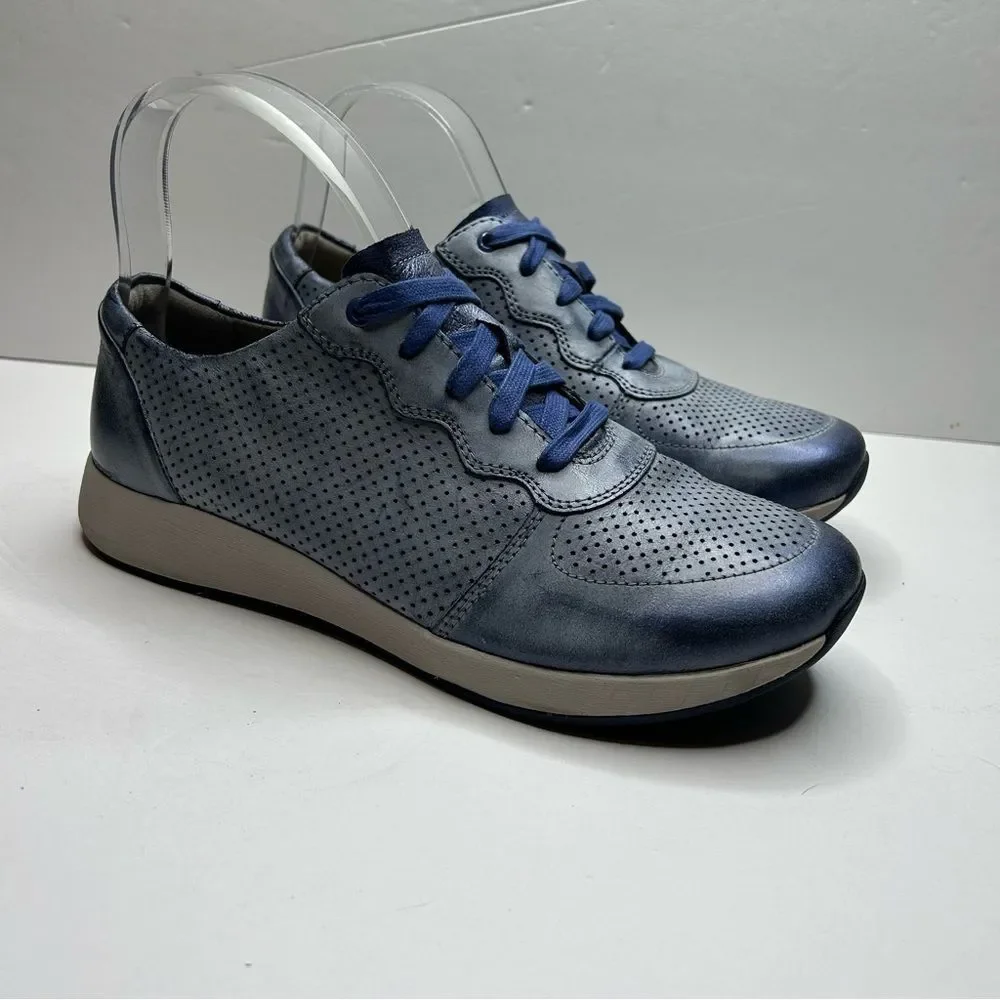 Dansko Blue leather Low-Top Sneakers shoes 38 Perforated Design